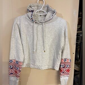 Only Gray Hoodie with Red and Blue Patterned Sleeves